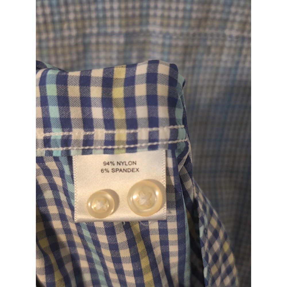 Peter Millar Summer Comfort Gingham Shirt Mens Large Blue Yellow Stretch Nylon - Picture 4 of 5